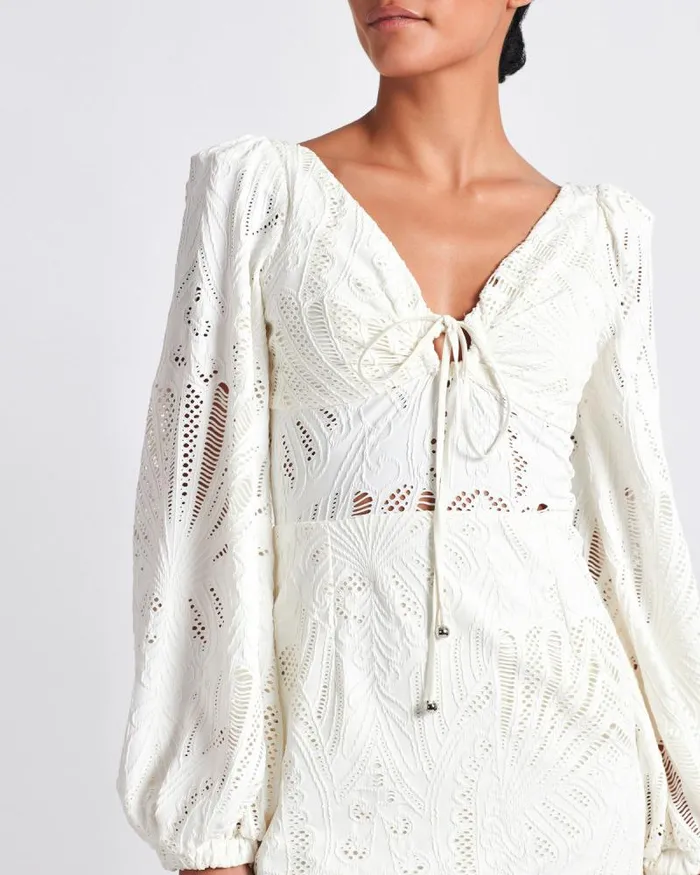 Women Dresses and Jumpsuits PatBO Long Sleeve Lace Mini Dress FINAL SALE Ivory