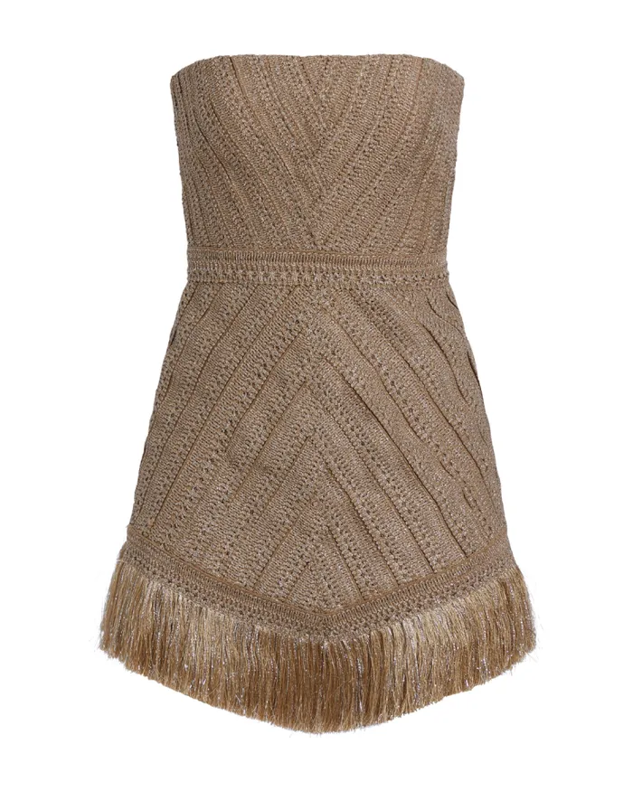 Women Dresses and Jumpsuits PatBO Metallic Fringe Strapless Mini Dress FINAL SALE Gold