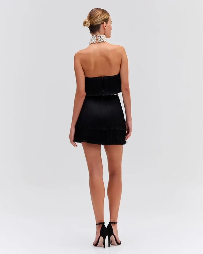Women Dresses and Jumpsuits PatBO PEARL AND FRINGE HALTERNECK MINI DRESS EXCLUSIVE Black