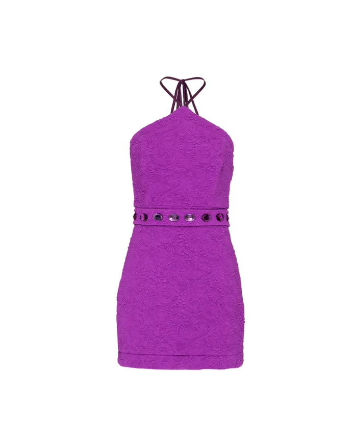Women Dresses and Jumpsuits PatBO Stretch Jacquard Beaded Mini Purple