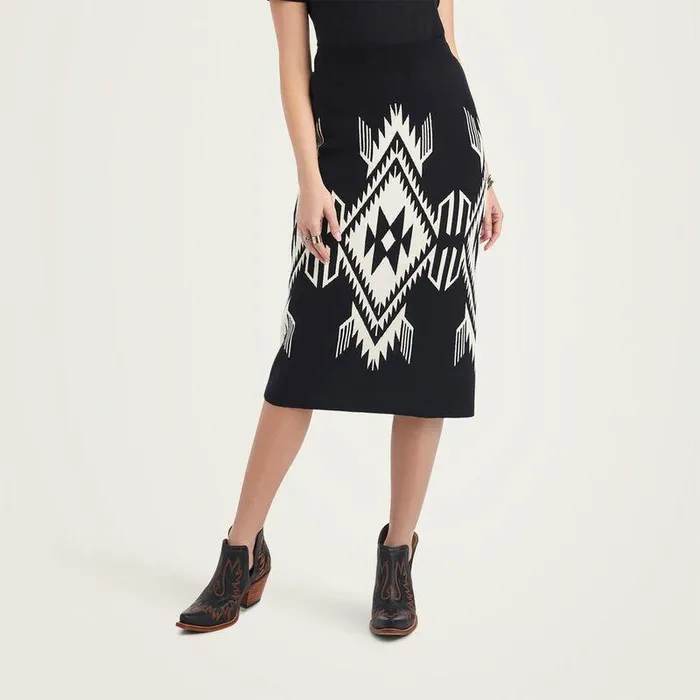Women Dresses and Skirts Ariat Chimayo Sweater Skirt Blkandbuttercream