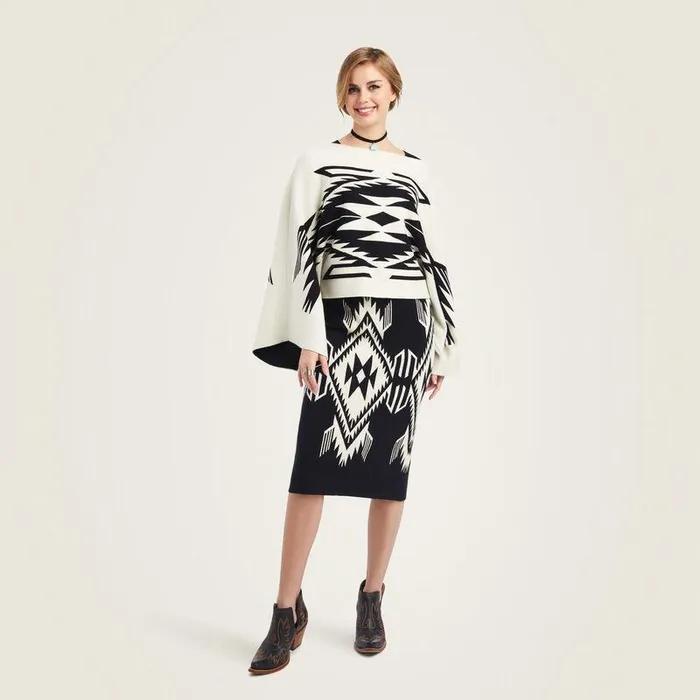Women Dresses and Skirts Ariat Chimayo Sweater Skirt Blkandbuttercream Women Dresses and Skirts Ariat Chimayo Sweater Skirt Blkandbuttercream