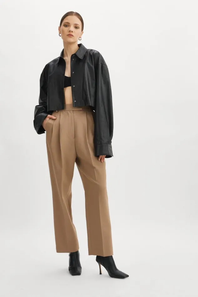 Women ELDA Leather Oversized Shirt Black LAMARQUE Shackets