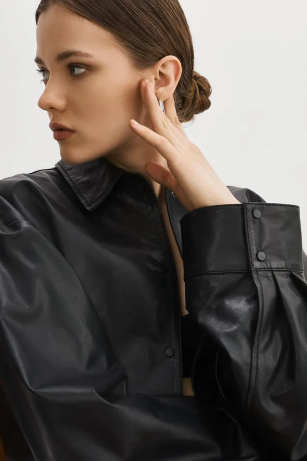 Women ELDA Leather Oversized Shirt Black LAMARQUE Shackets