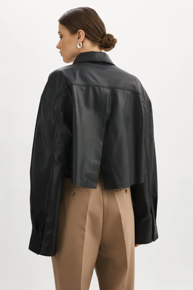 Women ELDA Leather Oversized Shirt Black LAMARQUE Shackets
