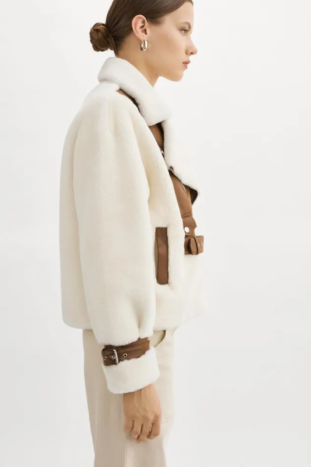 Women ELODY Faux Fur Jacket Ivory Brown LAMARQUE Faux Fur Women ELODY Faux Fur Jacket Ivory Brown LAMARQUE Faux Fur