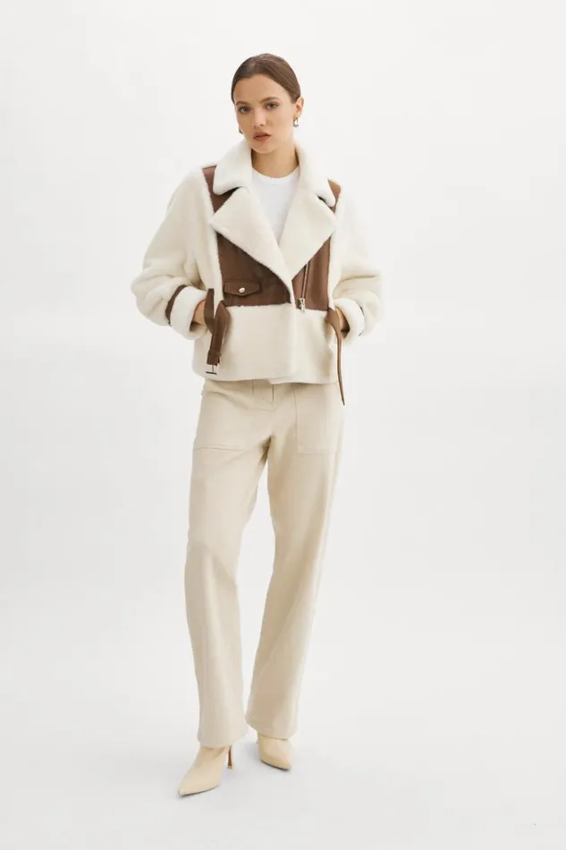 Women ELODY Faux Fur Jacket Ivory Brown LAMARQUE Faux Fur Women ELODY Faux Fur Jacket Ivory Brown LAMARQUE Faux Fur