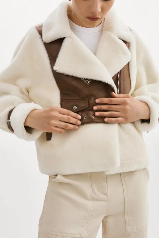 Women ELODY Faux Fur Jacket Ivory Brown LAMARQUE Faux Fur Women ELODY Faux Fur Jacket Ivory Brown LAMARQUE Faux Fur