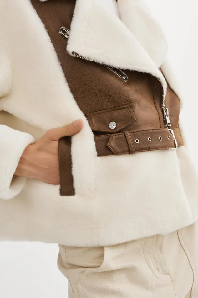 Women ELODY Faux Fur Jacket Ivory Brown LAMARQUE Faux Fur Women ELODY Faux Fur Jacket Ivory Brown LAMARQUE Faux Fur