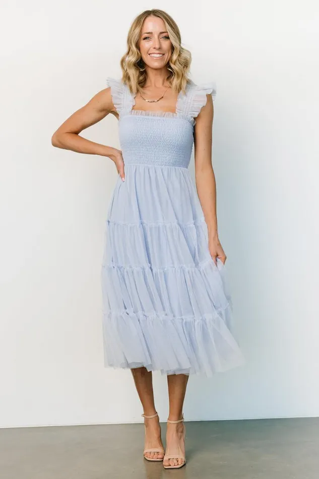 Women Emma Smocked Tulle Dress Light Blue Baltic Born Midi Dresses