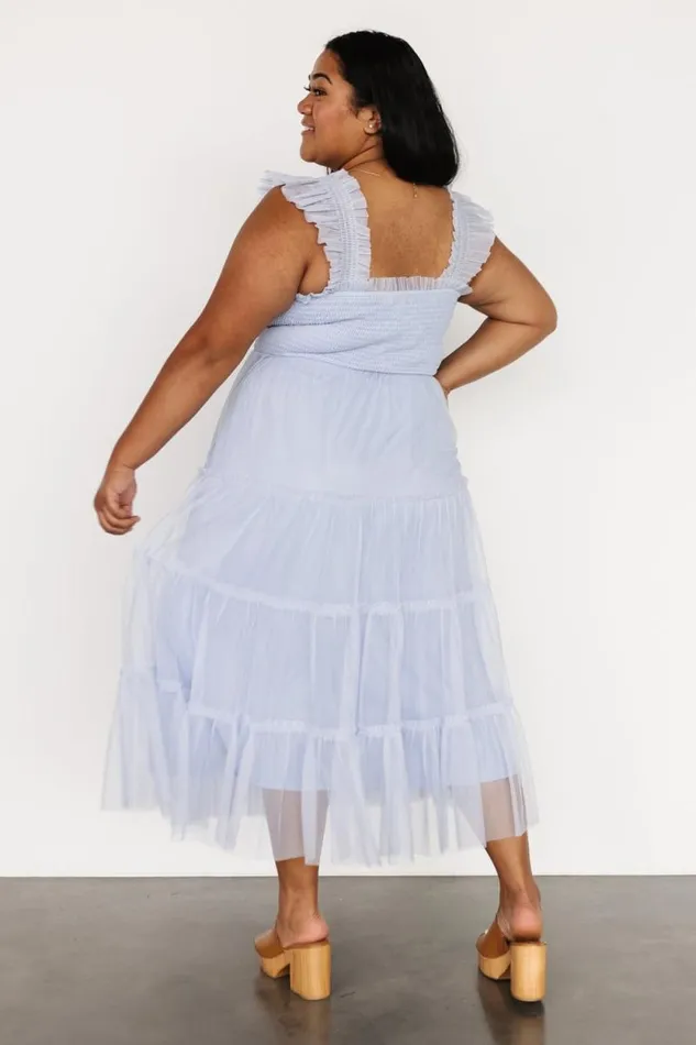Women Emma Smocked Tulle Dress Light Blue Baltic Born Midi Dresses Women Emma Smocked Tulle Dress Light Blue Baltic Born Midi Dresses