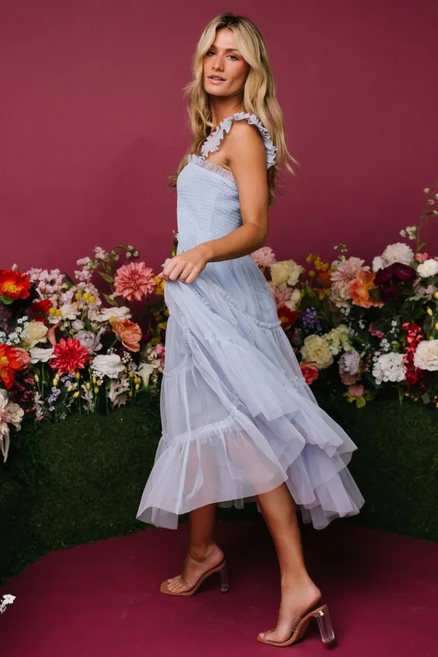 Women Emma Smocked Tulle Dress Light Blue Baltic Born Midi Dresses Women Emma Smocked Tulle Dress Light Blue Baltic Born Midi Dresses