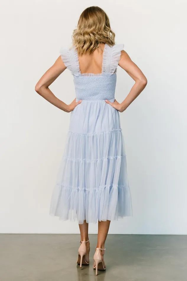 Women Emma Smocked Tulle Dress Light Blue Baltic Born Midi Dresses Women Emma Smocked Tulle Dress Light Blue Baltic Born Midi Dresses