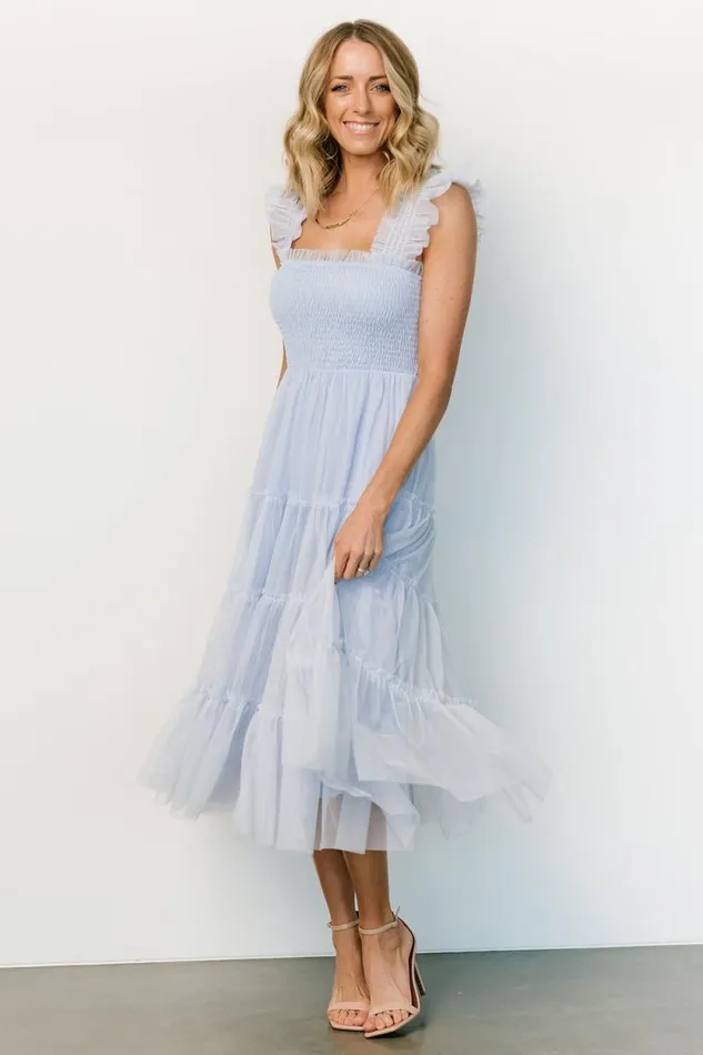 Women Emma Smocked Tulle Dress Light Blue Baltic Born Midi Dresses Women Emma Smocked Tulle Dress Light Blue Baltic Born Midi Dresses