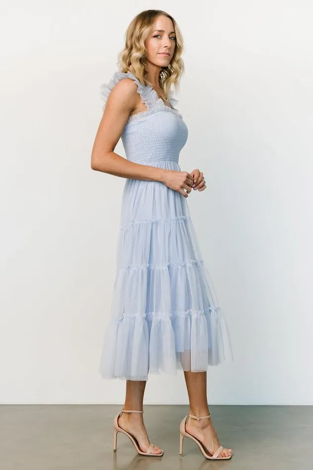 Women Emma Smocked Tulle Dress Light Blue Baltic Born Midi Dresses Women Emma Smocked Tulle Dress Light Blue Baltic Born Midi Dresses