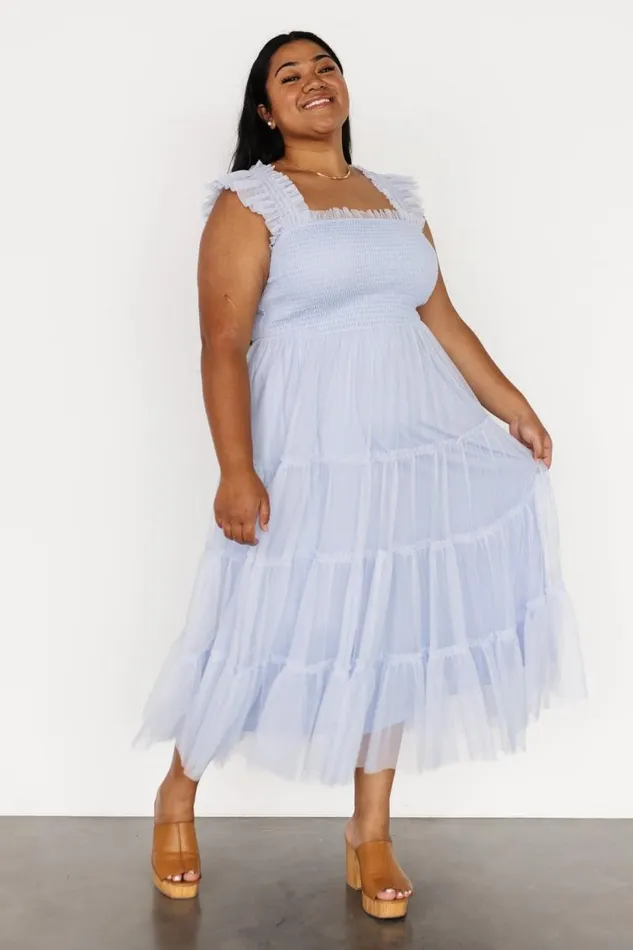 Women Emma Smocked Tulle Dress Light Blue Baltic Born Midi Dresses Women Emma Smocked Tulle Dress Light Blue Baltic Born Midi Dresses
