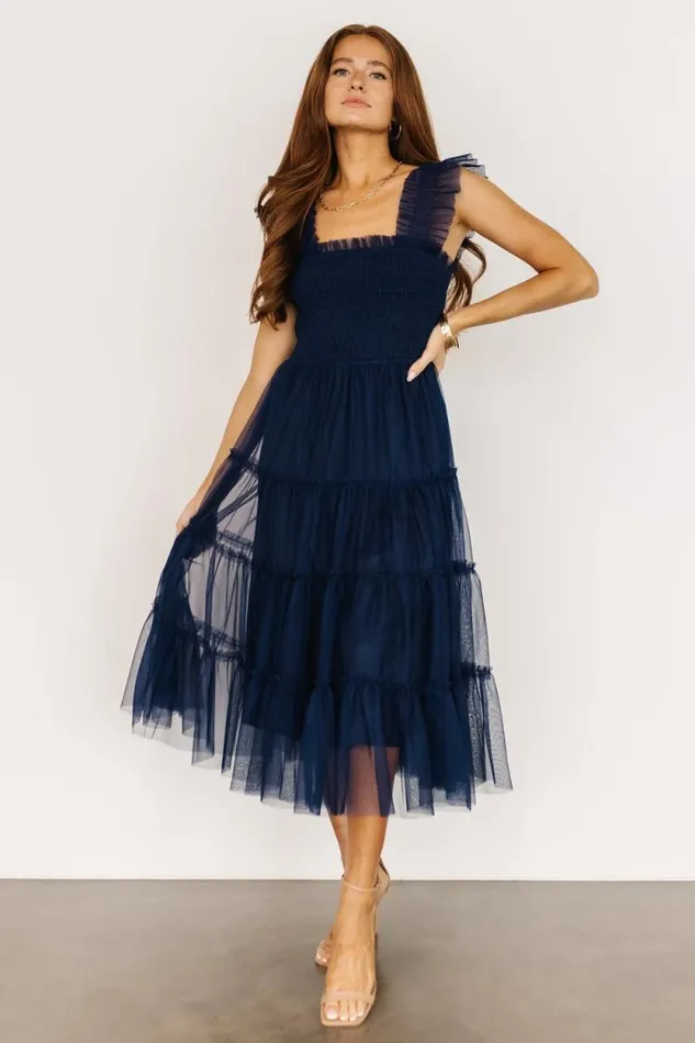 Women Emma Smocked Tulle Dress Navy Baltic Born Tulle Styles