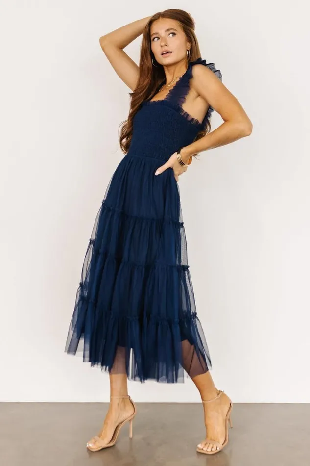 Women Emma Smocked Tulle Dress Navy Baltic Born Tulle Styles