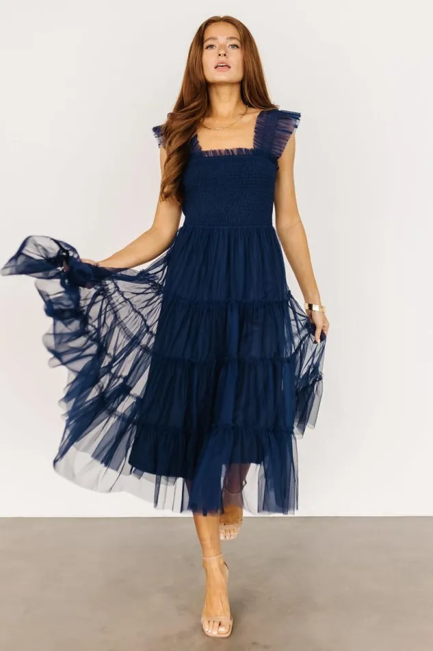 Women Emma Smocked Tulle Dress Navy Baltic Born Tulle Styles