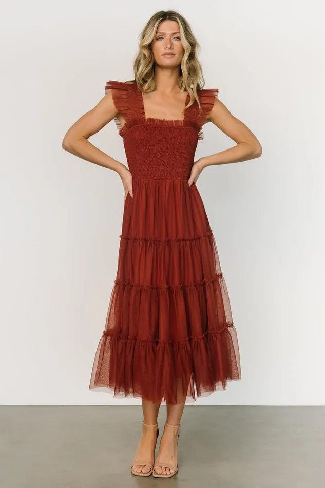 Women Emma Smocked Tulle Dress Oxblood Baltic Born Tulle Styles