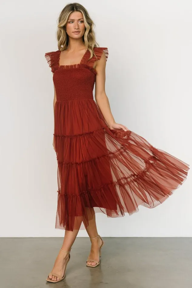 Women Emma Smocked Tulle Dress Oxblood Baltic Born Tulle Styles Women Emma Smocked Tulle Dress Oxblood Baltic Born Tulle Styles