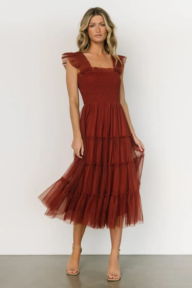 Women Emma Smocked Tulle Dress Oxblood Baltic Born Tulle Styles Women Emma Smocked Tulle Dress Oxblood Baltic Born Tulle Styles