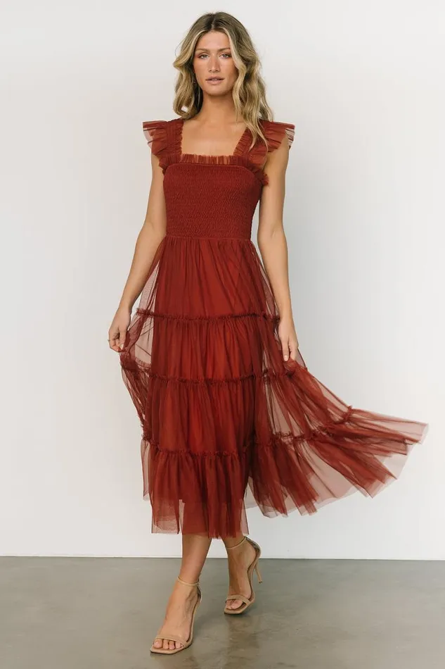 Women Emma Smocked Tulle Dress Oxblood Baltic Born Tulle Styles Women Emma Smocked Tulle Dress Oxblood Baltic Born Tulle Styles