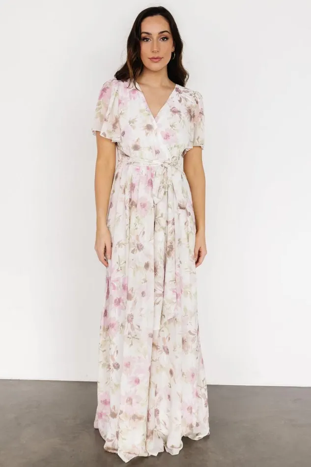 Women Enya Maxi Dress White Lilac Floral Baltic Born Bump Friendly