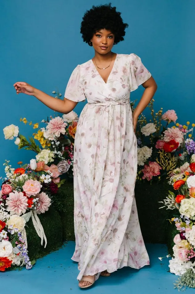 Women Enya Maxi Dress White Lilac Floral Baltic Born Bump Friendly