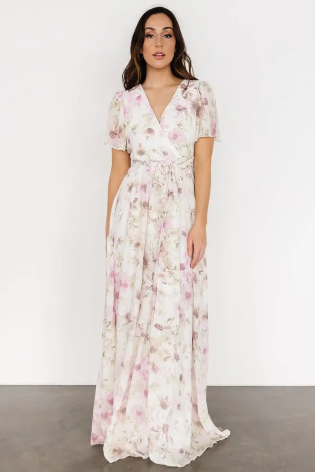 Women Enya Maxi Dress White Lilac Floral Baltic Born Bump Friendly