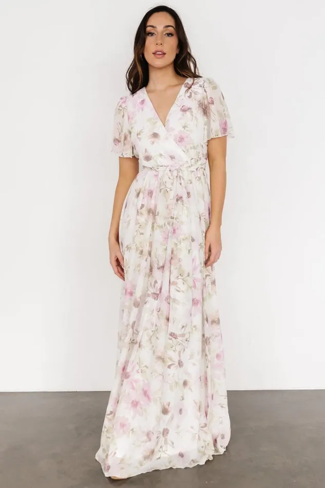 Women Enya Maxi Dress White Lilac Floral Baltic Born Bump Friendly