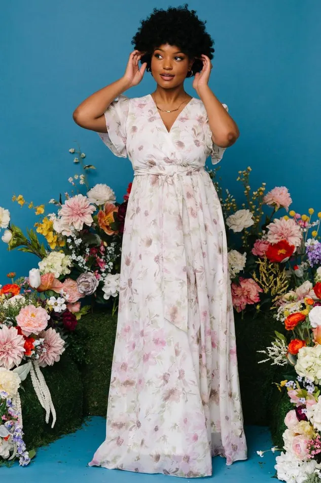 Women Enya Maxi Dress White Lilac Floral Baltic Born Bump Friendly