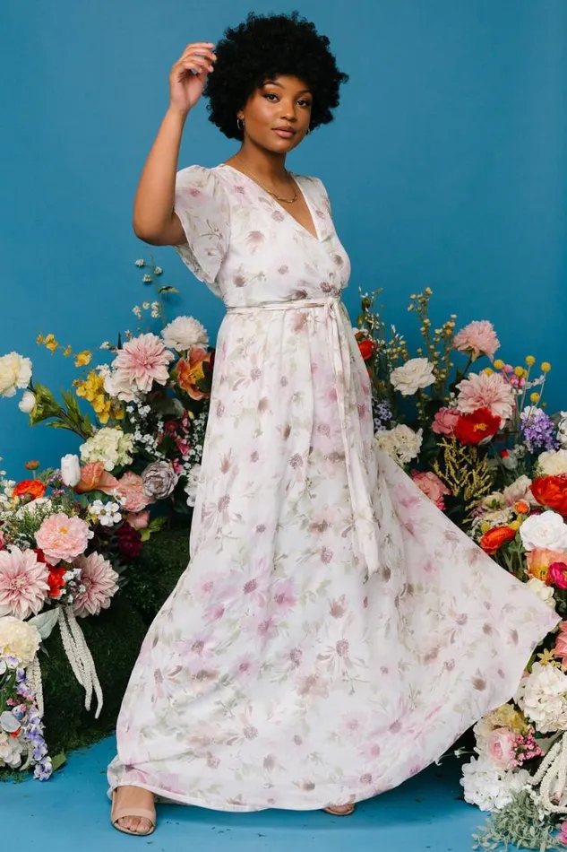Women Enya Maxi Dress White Lilac Floral Baltic Born Bump Friendly