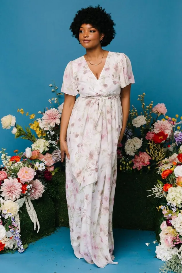 Women Enya Maxi Dress White Lilac Floral Baltic Born Bump Friendly