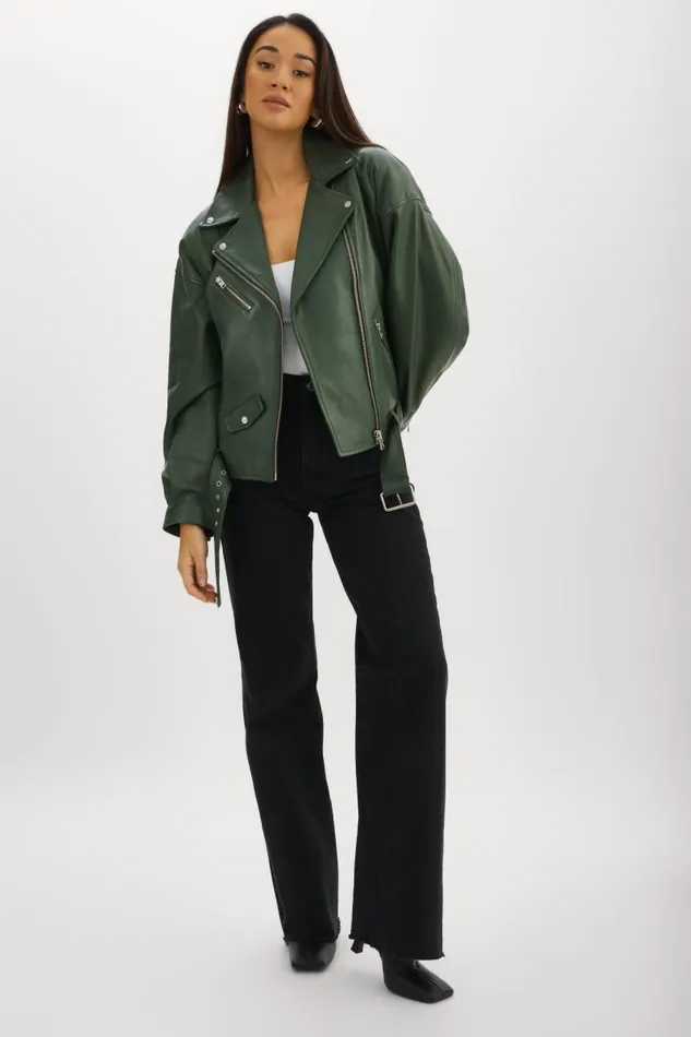 Women ESTIA Leather Biker Jacket Alpine Green LAMARQUE Leather Jackets Women ESTIA Leather Biker Jacket Alpine Green LAMARQUE Leather Jackets