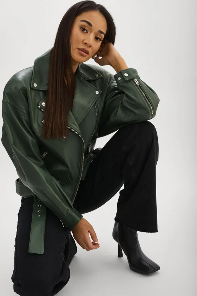 Women ESTIA Leather Biker Jacket Alpine Green LAMARQUE Leather Jackets Women ESTIA Leather Biker Jacket Alpine Green LAMARQUE Leather Jackets