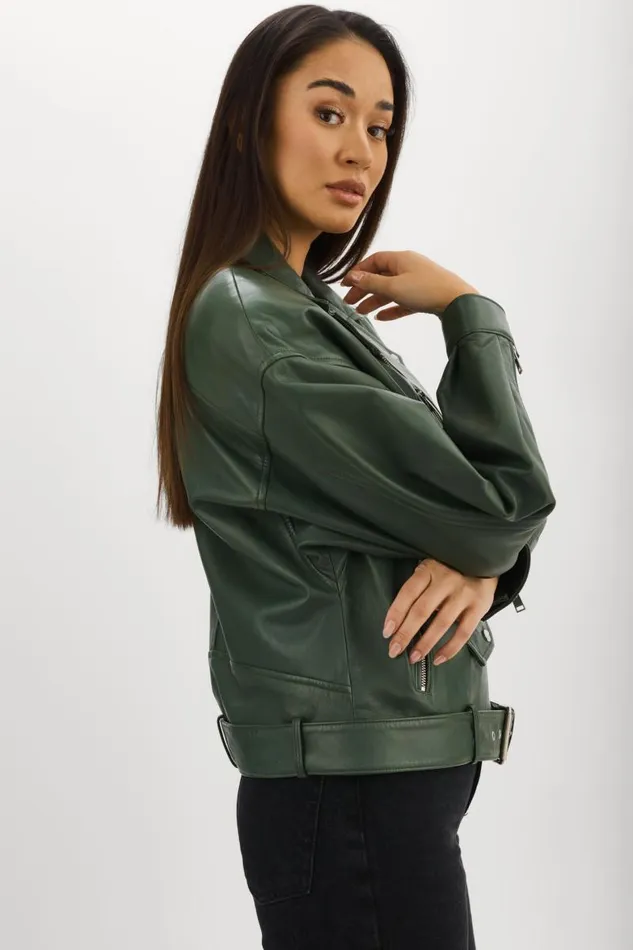 Women ESTIA Leather Biker Jacket Alpine Green LAMARQUE Leather Jackets Women ESTIA Leather Biker Jacket Alpine Green LAMARQUE Leather Jackets