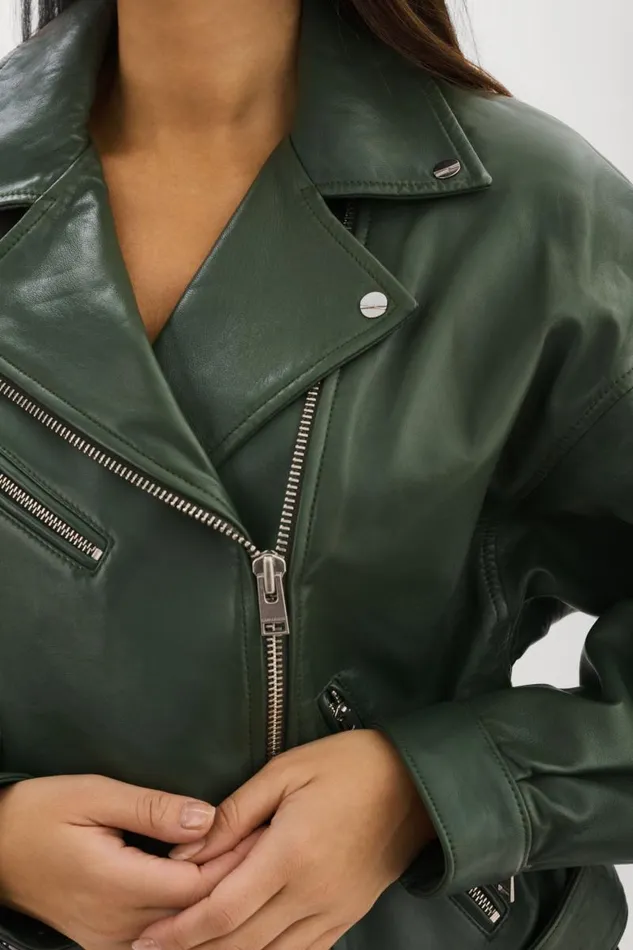Women ESTIA Leather Biker Jacket Alpine Green LAMARQUE Leather Jackets Women ESTIA Leather Biker Jacket Alpine Green LAMARQUE Leather Jackets
