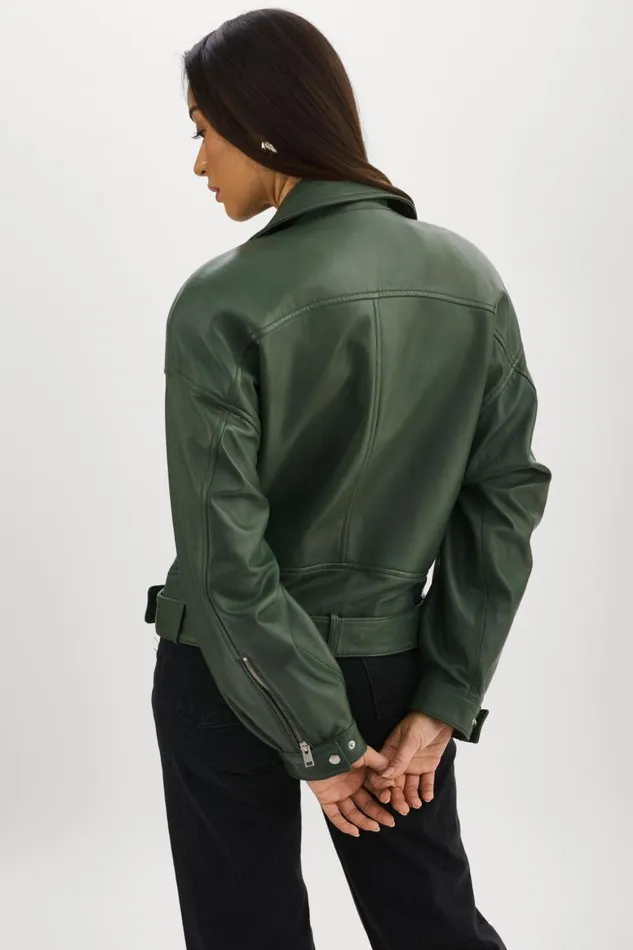 Women ESTIA Leather Biker Jacket Alpine Green LAMARQUE Leather Jackets Women ESTIA Leather Biker Jacket Alpine Green LAMARQUE Leather Jackets