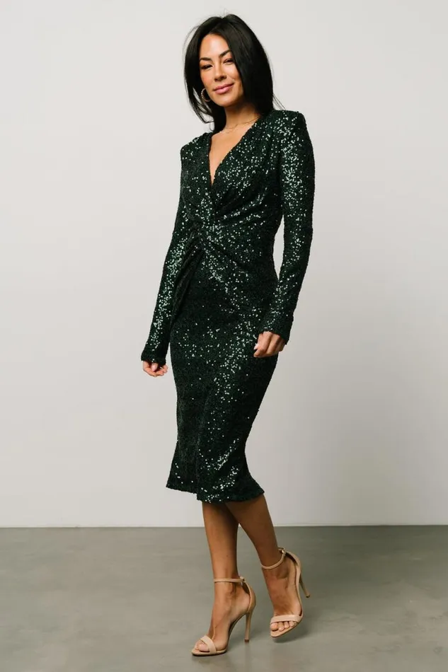 Women Estrella Sequin Midi Dress Dark Green Baltic Born Midi Dresses