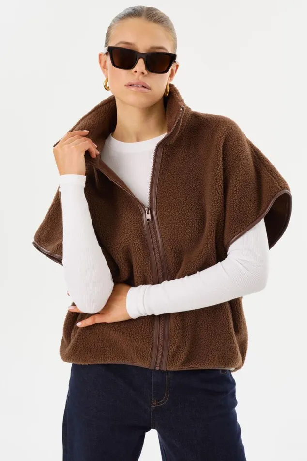 Women EUDORA Polar Fleece Vest Chestnut LAMARQUE Tops