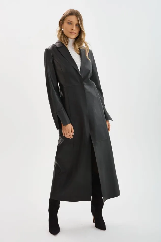 Women EVANNA Leather Maxi Coat Black LAMARQUE Leather Jackets