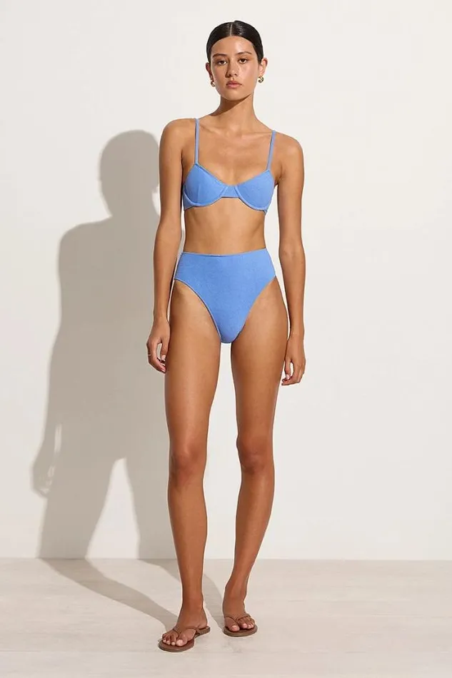 Women Faithfull The Brand Swim Citra Bikini Bottoms Sicilian Blue Towelling 8211 Final Sale