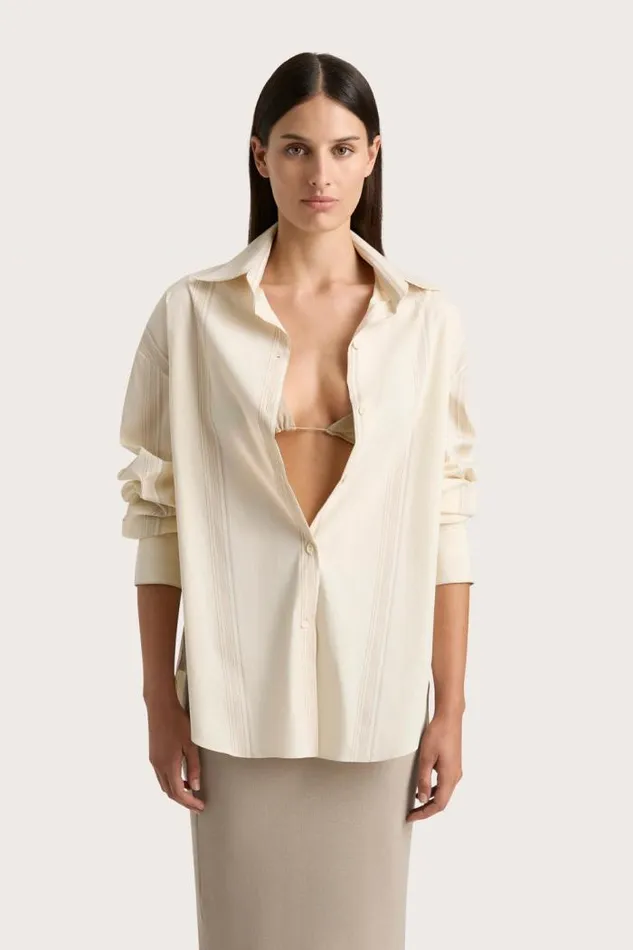 Women Faithfull The Brand Tops En Vau Shirt Foam Taupe Stripe