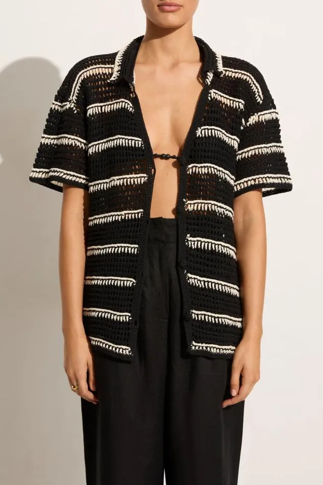 Women Faithfull The Brand Tops Gioia Handmade Crochet Shirt BlackOff White