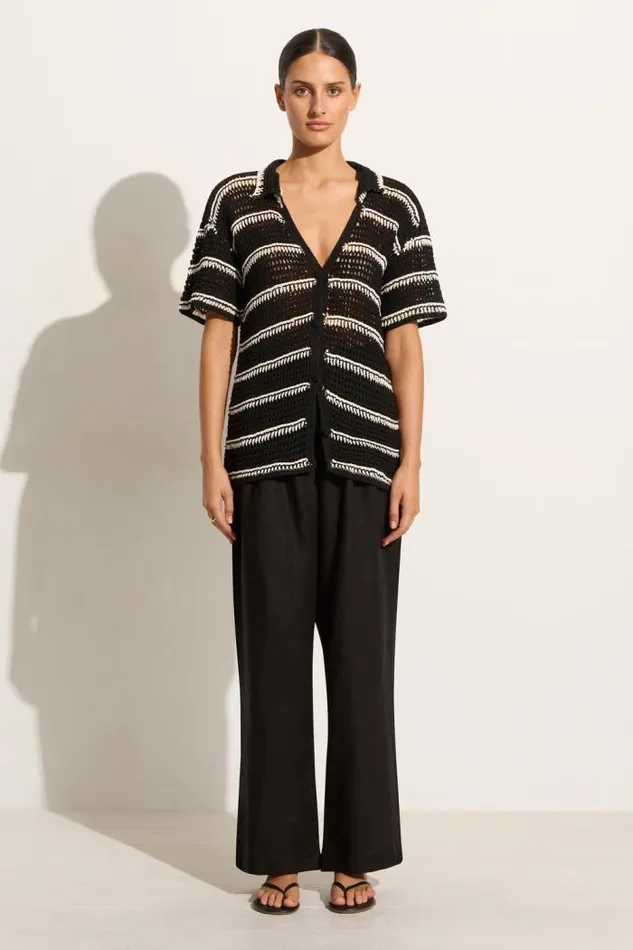 Women Faithfull The Brand Tops Gioia Handmade Crochet Shirt BlackOff White