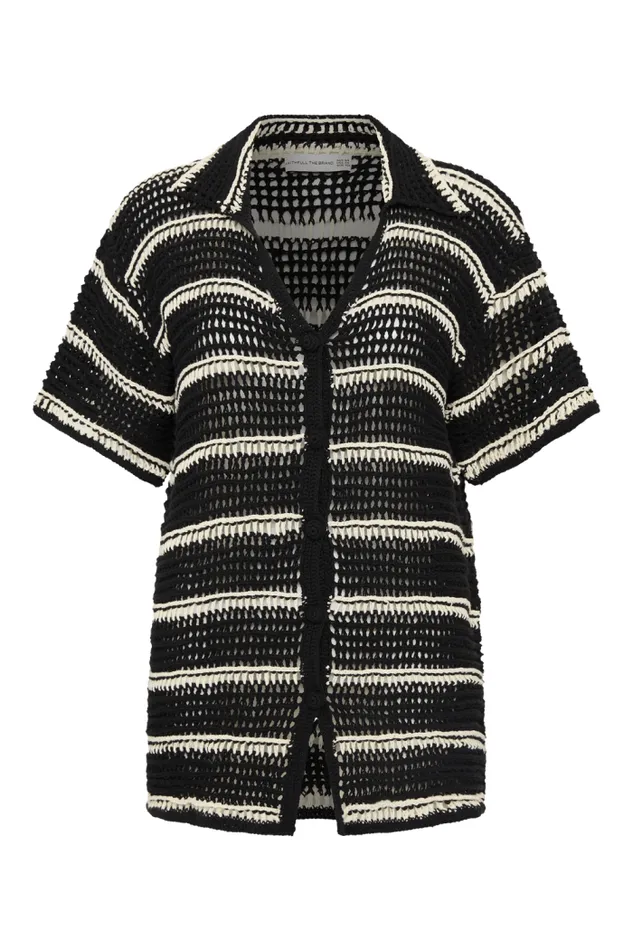 Women Faithfull The Brand Tops Gioia Handmade Crochet Shirt BlackOff White