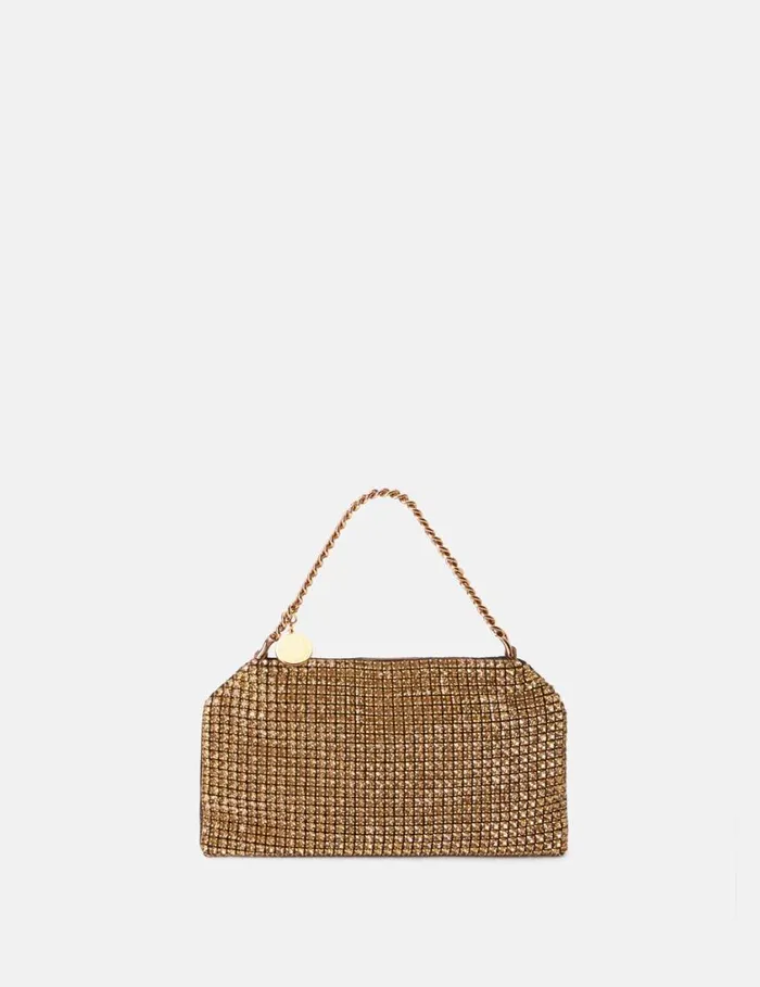 Women Falabella Crystal Mesh Shoulder Bag Metallic Brown Stella McCartney Mini Bags And Clutches