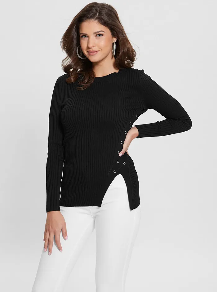 Women Fashion Tops GUESS Black Irmine Knit Top
