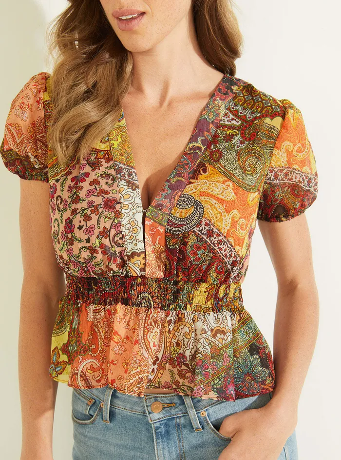 Women Fashion Tops GUESS Eco Paisley Print Lila Top